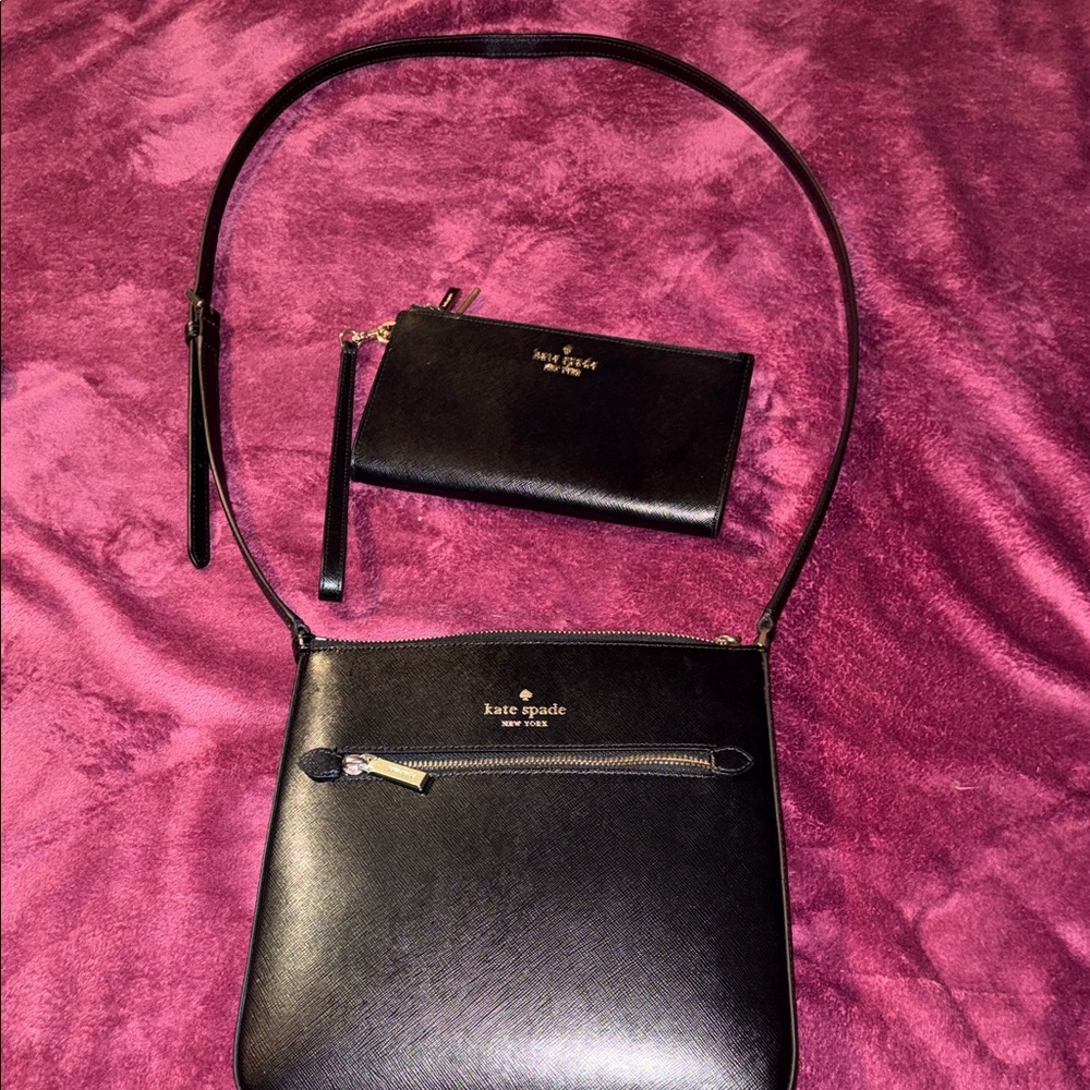 Kate Spade Black Leather Crossbody and Wallet